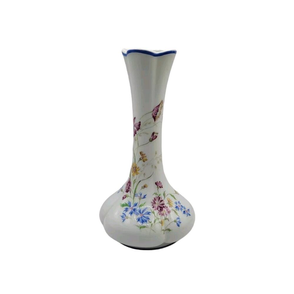 Vintage Rochard Limoges France Wild Flower Floral Porcelain 7" Bulb Vase